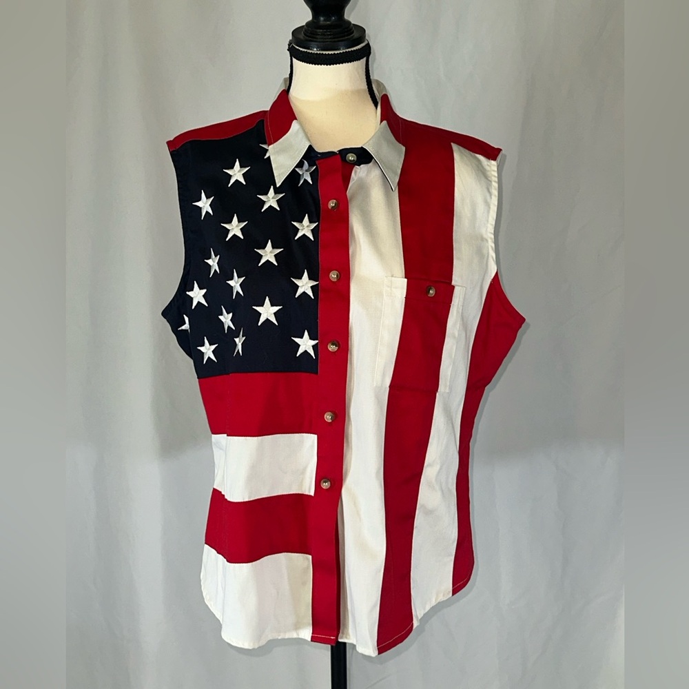 Scully • Women’s XXL Patriotic American Flag Embroidered Button Up Vest